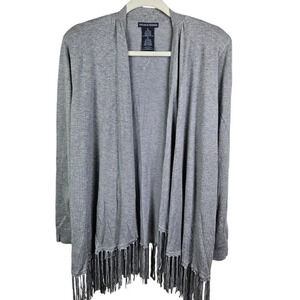 Chelsea & Theodore Gray Fringe Trim Long Sleeve Cardigan‎ Sweater Size X Large